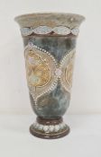 Doulton stoneware vase with slight everted rim, tapering body, with jewelled and line decoration,