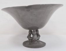 Just Andersen Danish pewter bowl, circular with everted rim, on three stylised mermaid-type