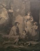 After George Morland, Etching, 'Guinea Pigs' in verre eglomise frames