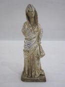 Greek terracotta figure of a woman on rectangular base, possibly Tanagra, with traces of original
