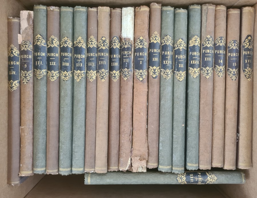 Punch Magazine 1850's, blindstamped decorated cloth, pastedowns on backstrip (1 box)