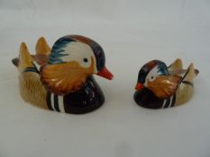 Beswick Peter Scott model mandarin duck 519-1, medium and another smaller, 12cm long and 7.5cm
