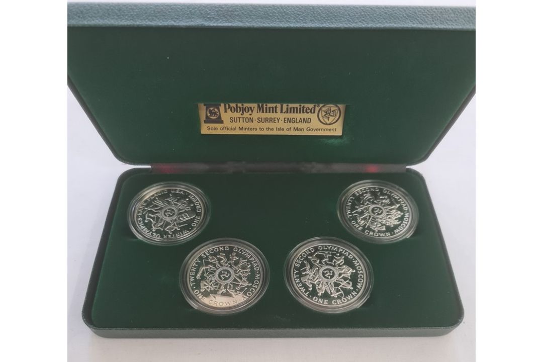 Set of four silver proof crowns by the Isle of Man to commemorate the 1980 Olympics - Image 2 of 2