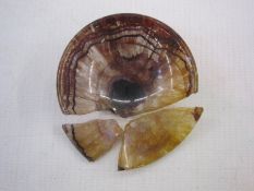 Blue John shallow dish, 5.5cm in diameter approx (broken into three pieces) Condition