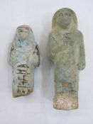 Two Egyptian blue glazed faience Ushabti of typical mummified form, believed middle kingdom, circa