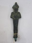 Egyptian bronze figure of Osiris, circa 1000BC, 16cm high, with swing label inscribed '23-8-49 Rev
