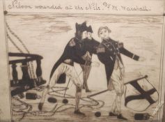 19th century ink drawing inscribed 'Nelson wounded at the Nile by M. Marshall' amateur drawn, 10cm x