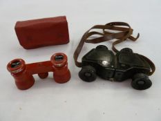 Pair of Tourix 6x binoculars and a pair of Busch Multinett binoculars, in red leather case (2)