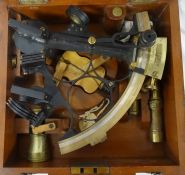 J Coombes, Davenport sextant, marked H J Baker in mahogany case and leather fitted carry case