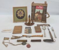 A 'Shanghai Volunteers Corps 4th April 1854' embroidered badge, framed, a mounted stand of varying