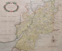 After Robert Morden, colour map of Glostershire AD1712, labelled to reverse 'Regent Gallery, 14