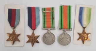 World War II medals, consisting of two Defence Medals and Atlantic Star and two 39-45 Stars with