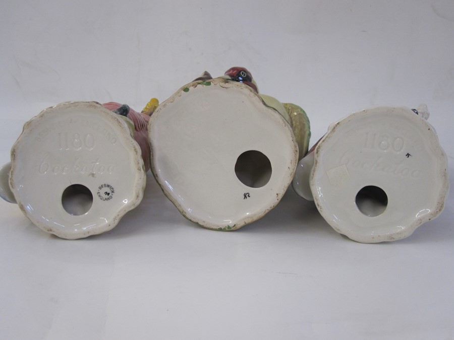 Three Beswick models viz:- no.1218 woodpecker, no.1180 cockatoo in shades of pink and white and no. - Image 2 of 2