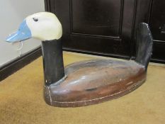 Large painted wood carving of a Pochard duck 62 h. cms x  83 length cms  The hand-painted duck was