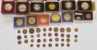 Three silver proof coins plus Trafalgar commemorative medal and miniature on 100th Anniversary (