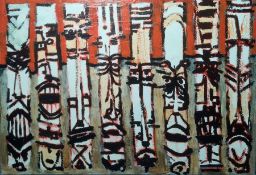 20th century school  Mixed media on board Abstract, in orange, black and white, marked verso '