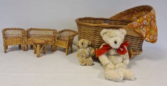 LOT WITHDRAWN Late 1960/70's David Lethbridge light wood and basketweave rocking crib with orange