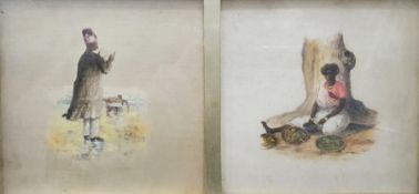19th century Asian school Set of four watercolours (framed as two) Portrait studies of Indian