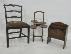 Single chair with needlework upholstered seat, a three-tier folding cakestand and a magazine rack (