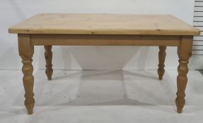 20th century rectangular pine dining table on turned supports and four beech-framed chairs (5)