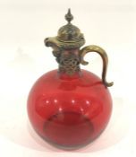 Victorian silver-gilt mounted cranberry glass jug by George Fox, London 1874 with high-domed