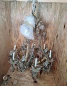 Six-branch electrolier, the brass body with glass drops, 90cm high approx  Condition ReportMid to