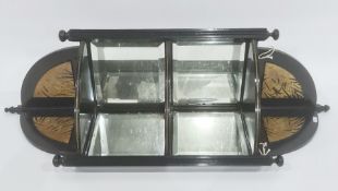 20th century wall hanging corner display unit with two mirror back shelves, the whole in the