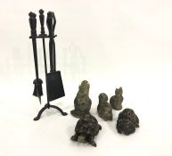 Quantity of garden animal models, birdbath and fireside companion set