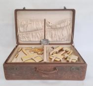 1930's American fitted leather travelling case with watered silk lining and pin tray fitted with