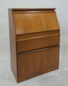 20th century teak bureau with single drawer and two cupboard doors, on plinth base, 76.5cm x 107cm