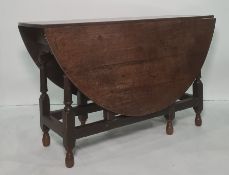 18th century and later oak gateleg table of oval form, single drawer, turned and block supports,