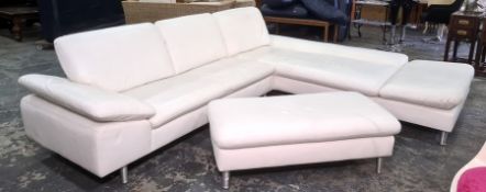 W.Schilling corner sofa in white leather with footstool (2)  Condition ReportThe sofa splits into