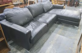 Office reception black hide and chrome settee, three-seater with corner day bed Condition