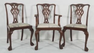 Set of five (4+1) early 20th century mahogany dining chairs in the Georgian-taste, carved and