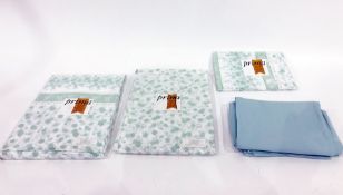 Assorted bedlinen, tea towels, tablecloth, some still in their packaging (2 boxes and 1 bag)