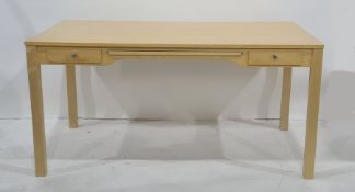 20th century desk with rectangular top, pull-out surface, flanked by two drawers, on square