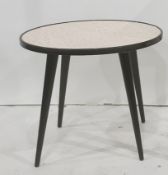 20th century circular coffee table with faux bird's eye maple formica top, on black painted circular