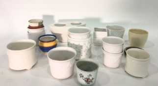 Assorted planters, wooden box and wooden and glass display case