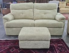 Modern G-Plan sofa and pouffe in a pale cream patterned upholstery (2)