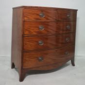 19th century mahogany bowfront chest of two short over three long drawers, 105.5cm x 103.5cm