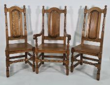 Set of six (4+2) modern oak dining chairs in revived Jacobean manner(6) Condition ReportThere are