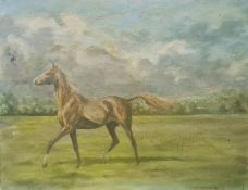 Attributed to Madeline Selfe (1910-2005) Oil on canvas board Horse galloping in a field, 21.5cm x