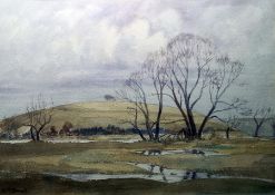 H McDowall (20th century)  Watercolour Winter landscape, signed lower left, 25.5cm x 36.5cm
