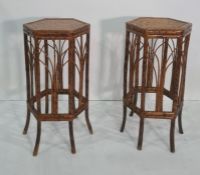 Pair of hexagonal bamboo aspidistra stands, 36cm wide x 78cm high (2)