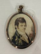 Early 19th century miniature on ivory, head and shoulders portrait of gentleman, 7cm x  5.5cm
