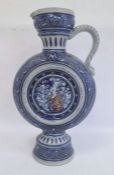 Simon Peter Gerz German westerwald stoneware ewer, having waisted neck, disc-shaped body, heraldic