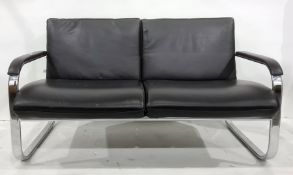 Modern Boss design two-seater sofa and single armchair for office reception in black leather and