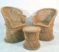 Two string and cane chairs and a stool and two Victorian side chairs (5)  Condition ReportCane