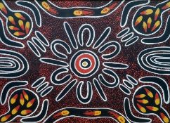 Aboriginal school Oil on canvas Scorpions and other motifs, on black and red dotted ground, signed