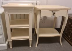 Cream painted modern furniture to include three-drawer bedside chest, bedside table, three-drawer